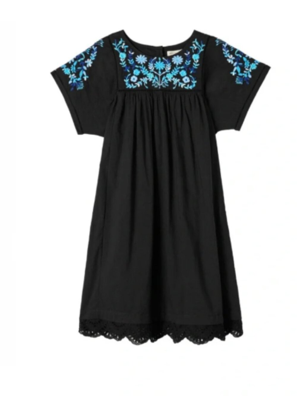 Rebecca Taylor Oaxaca Mexican Embroidered Short Cotton Dress Black Blue Size 6